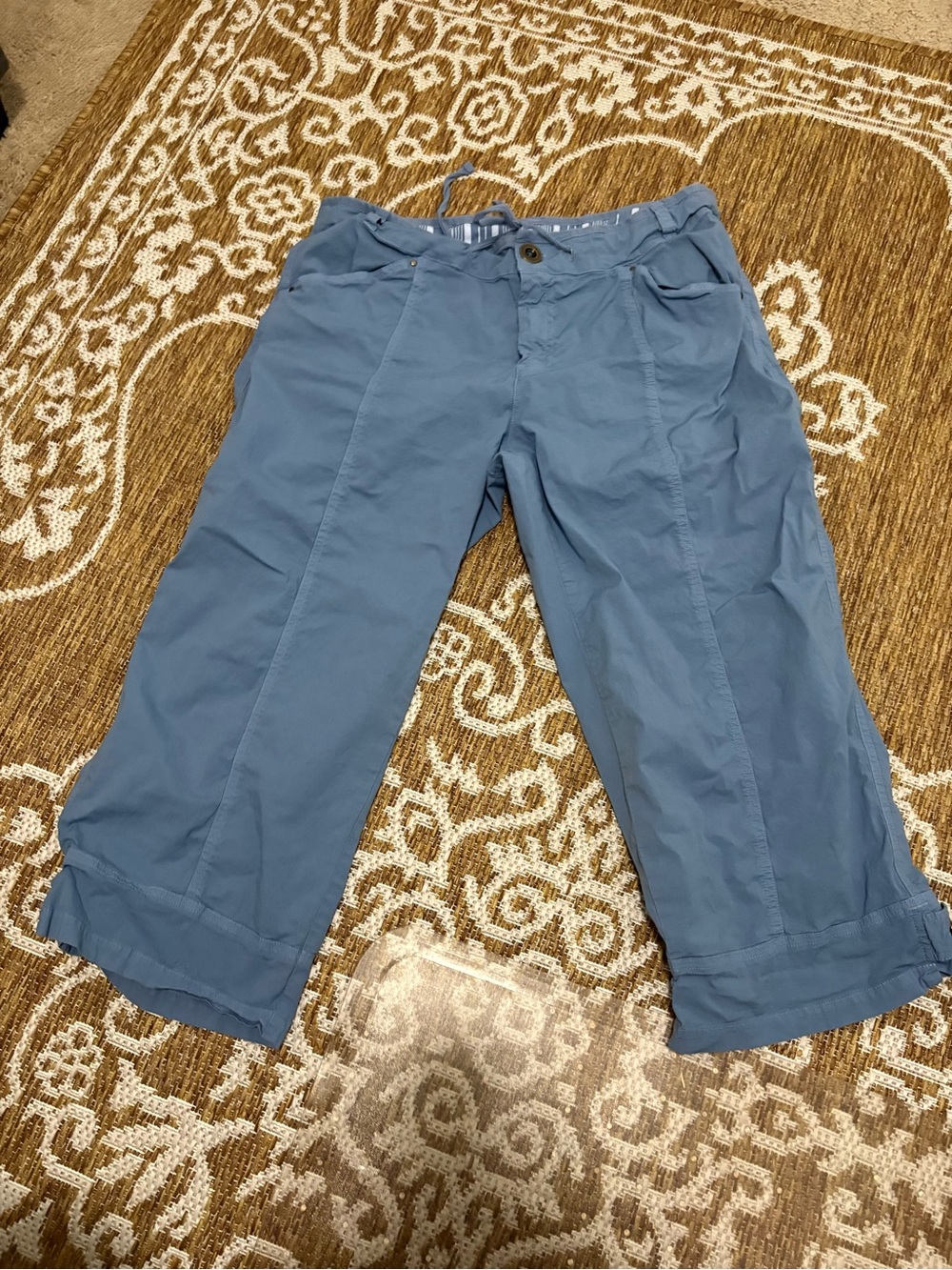 Fresh Produce womens capri button tab straight leg  pants tie waist  size lg